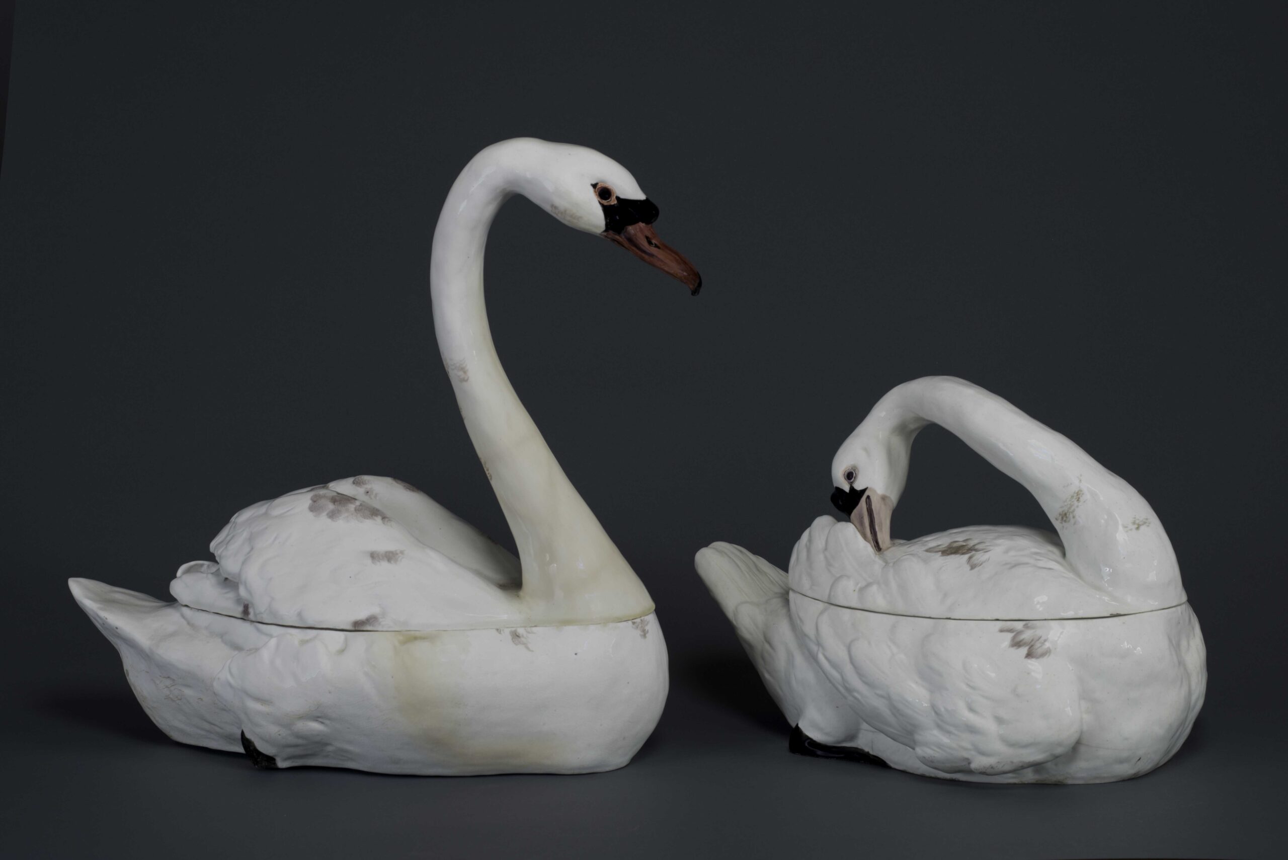 two porcelain swans