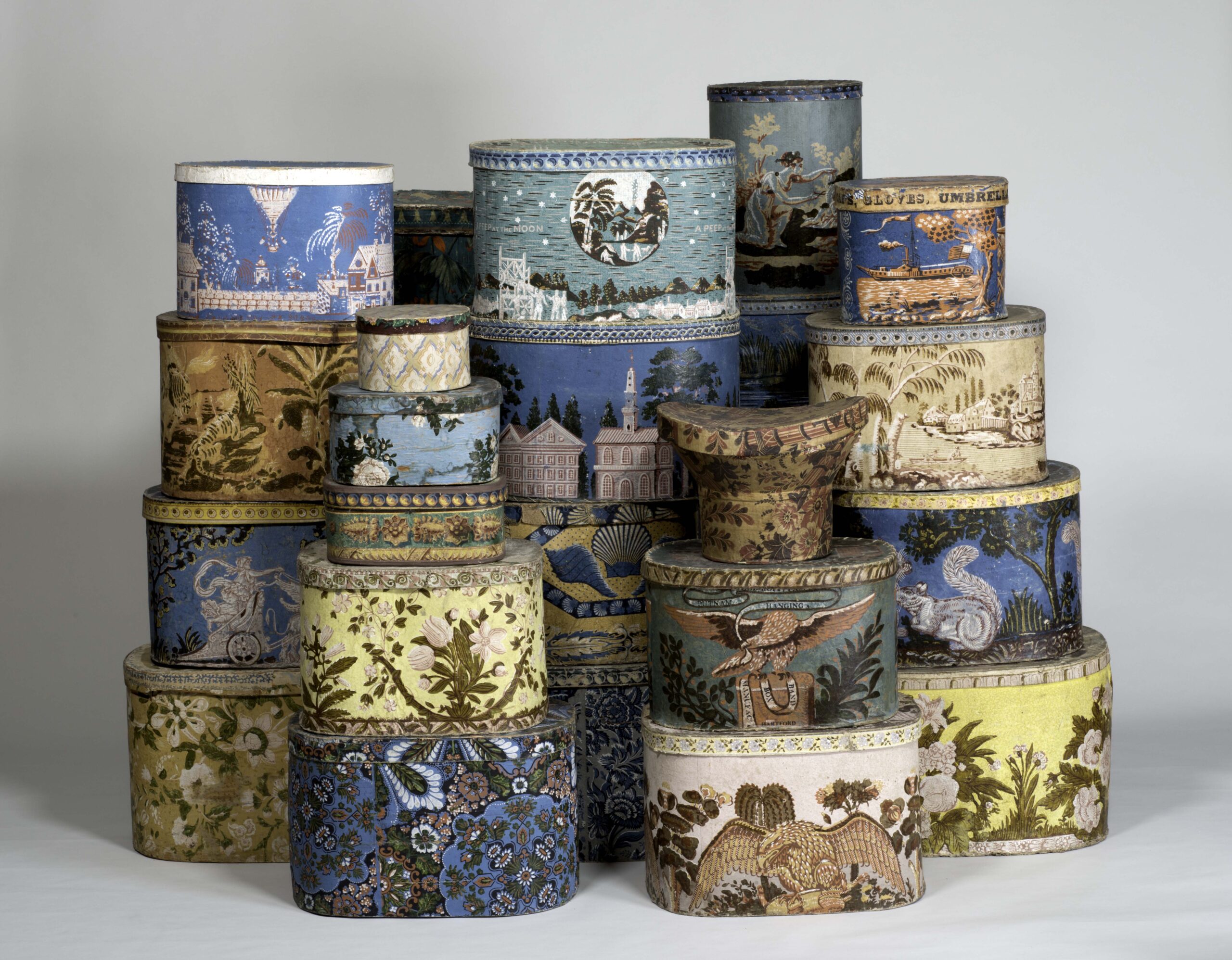 assortment of hat boxes