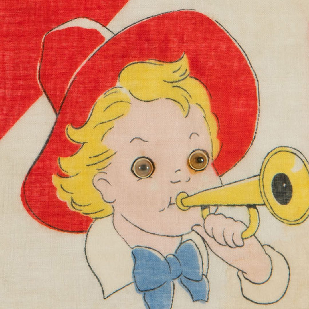 Little Boy Blue with Red Border and Googly Eyes Child's Handkerchief