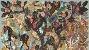Dahlov Ipcar. Garden of Eden , 1961. Cloth collage, 37 x 32 in. Courtesy of Rachel Walls Fine Art. © Dahlov Ipcar.